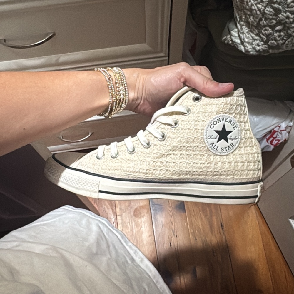 Converse Cream High-Top Sneakers with Woven Texture